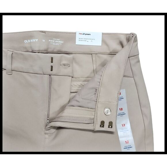 NWT Old Navy High Rise Pixie Skinny Ankle Pants Khaki Cream Tan 12 NEW - Picture 4 of 9